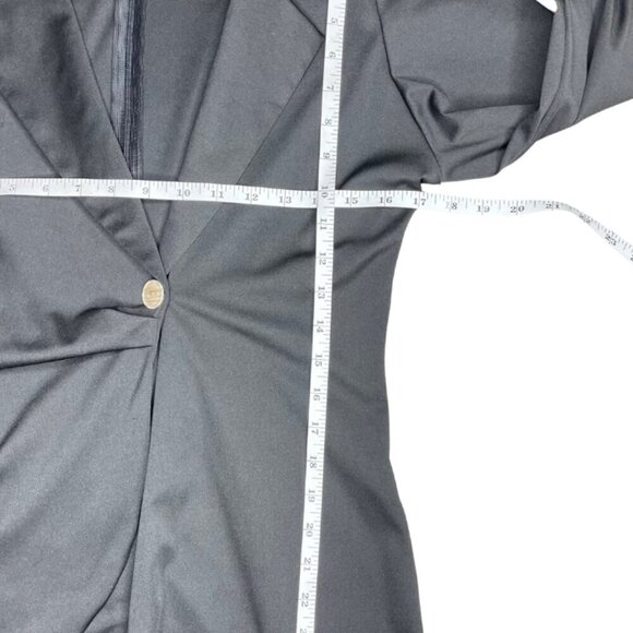 Black Pleated Accent Button Long Sleeve Fauz Wrap Collared Zip Up Dress - Picture 5 of 9